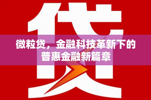 红塔微粒贷，金融科技革新下的普惠金融新篇章